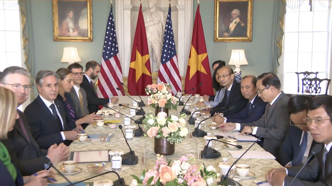 Secretary of State Antony J. Blinken meets with Chairman of the Communist Party of Vietnam's Commission for External Relations Le Hoai Trung at the Department of State.